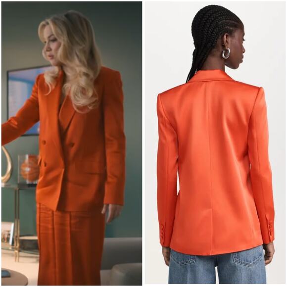 Jonathan Simkhai Norah Double Breasted Satin Orange Blazer 0 - Picture 3 of 11